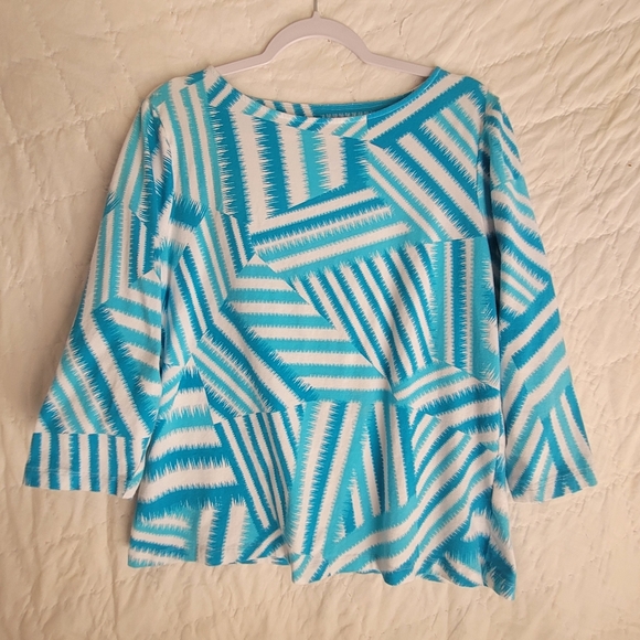 Ruby Rd. Tops - Ruby Rd Womens Largepullover Top Teal And White 3/4 Sleeves